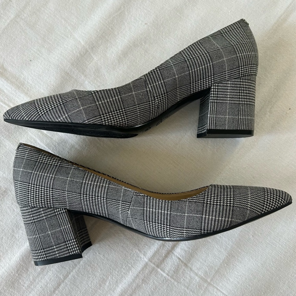 Nine West Black and White Plaid Block Heel Pumps